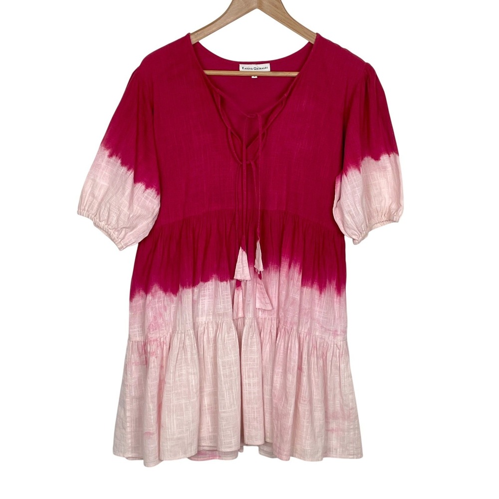 Karina Grimaldi Pink Ombre Cottonβ Gauze Tiered Mini Dress Size S Boho Vacation